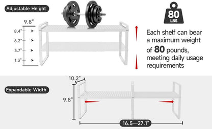 Hole Pattern Expandable Shelf Organizer,2Pack 8.1" Wide Easy to Assemble Cabinet Organizer Shelf