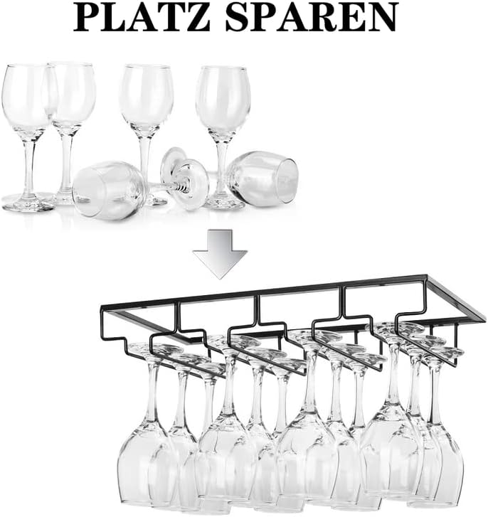 Wine Glass Rack - Under Cabinet Stemware Wine Glass Holder Glasses Storage Hanger 2 Pack Metal