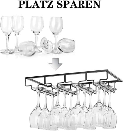 Wine Glass Rack - Under Cabinet Stemware Wine Glass Holder Glasses Storage Hanger 2 Pack Metal