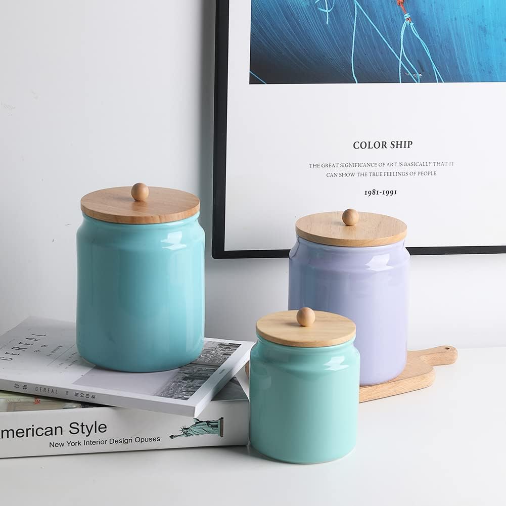 Sweejar Ceramic Kitchen Canisters, 58 FLOZ Porcelain Food Storage Jar with Airtight Seal Wooden