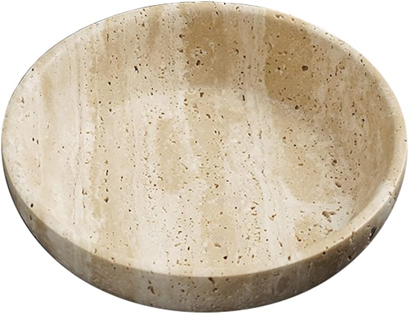 Large Marble Round Bowl HandCrafted Decorative Dish Fruit Bowl for Home Decorative (Beige