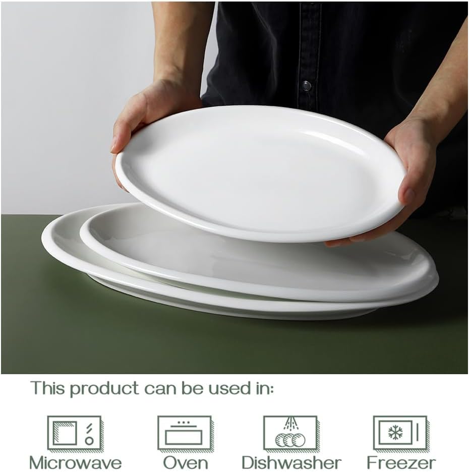 DOWAN Large Serving Platter, 16"/14"/12" Oval Platters Oven Safe, White Serving Plates for Wedding