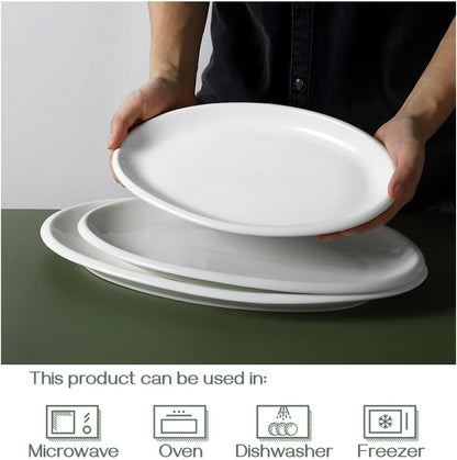 DOWAN Large Serving Platter, 16"/14"/12" Oval Platters Oven Safe, White Serving Plates for Wedding