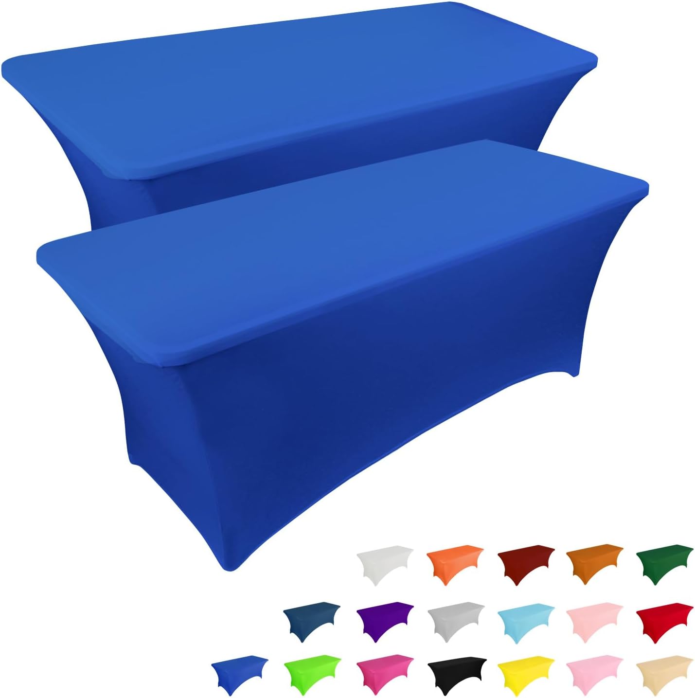 IVAPUPU 2 Pack 6FT Table Cloth for Rectangular Fitted Events Stretch Royal Blue Table Covers