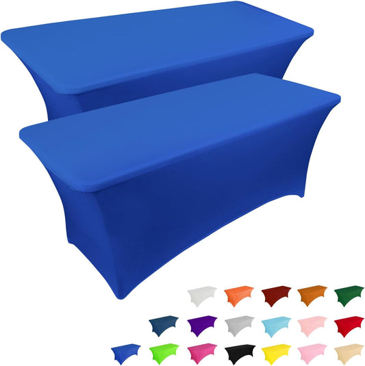 IVAPUPU 2 Pack 8FT Table Cloth for Rectangular Fitted Events Stretch Royal Blue Table Covers