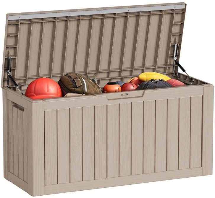 80 Gallon Outdoor Deck Box,Storage Lockable Waterproof Patio Furniture,Garden Tools,Cushions,Pool