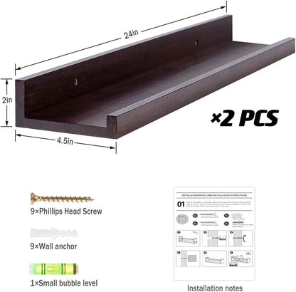AZSKY Floating Book Shelves Wall Mounted Photo Shelf Picture Ledge Deep Walnut Display Shelves for