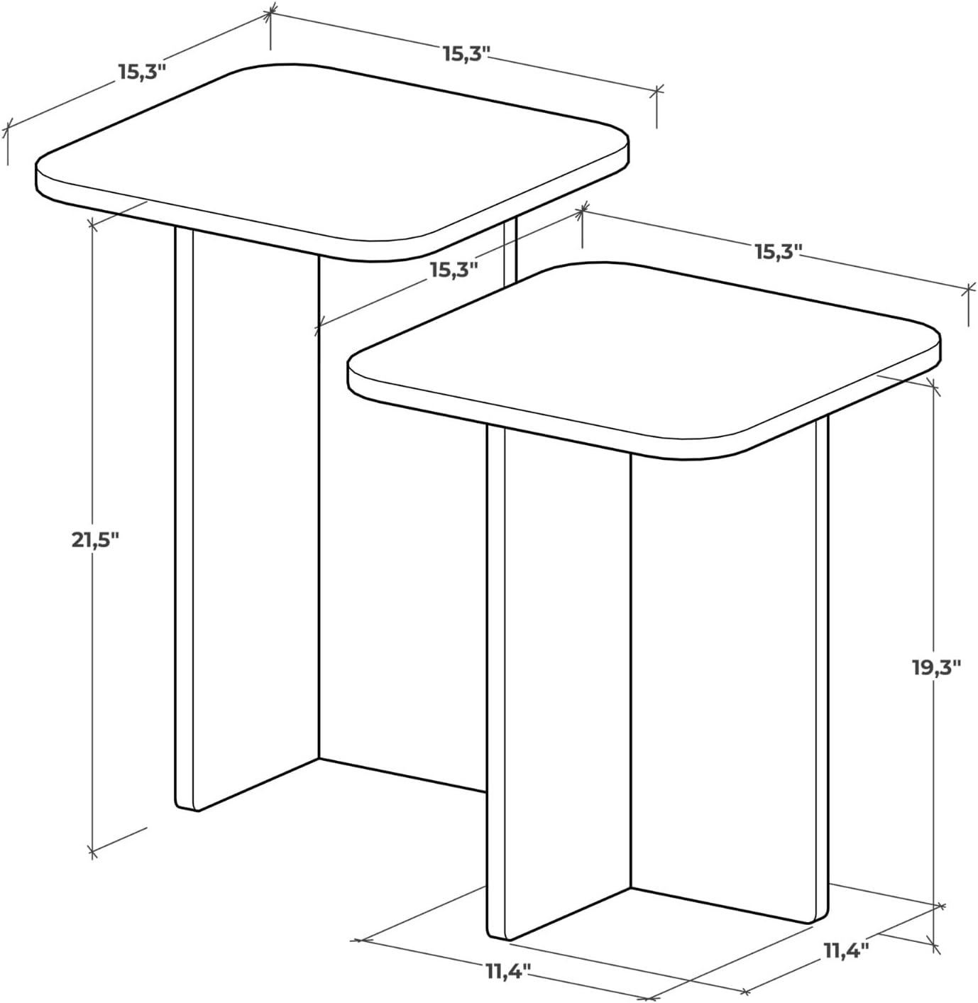 Travertine Efect Square Nesting Table Set of 2 Modern Coffee Table Small Side Table End Table for