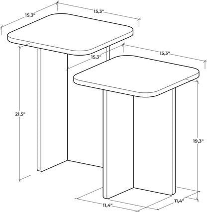 Travertine Efect Square Nesting Table Set of 2 Modern Coffee Table Small Side Table End Table for