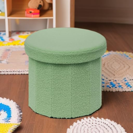 B FSOBEIIALEO Storage Ottoman Cube, Round Ottomans with Storage Foot Stool Footrest for Lving Room