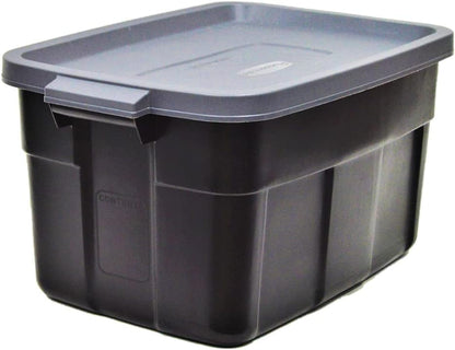 Rubbermaid Roughneck Tote 14 Gal, 6 Pack, Made in USA, Black & Gray, Rugged Plastic Stackable