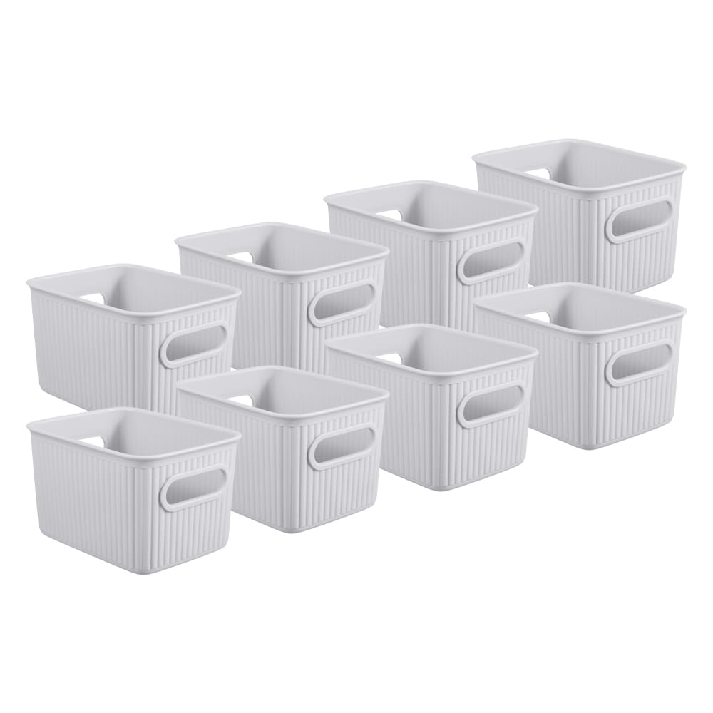Superio Decorative Plastic Basket Open Home Storage Bins Organizer Baskets, Small, Smoke (8 Pack)