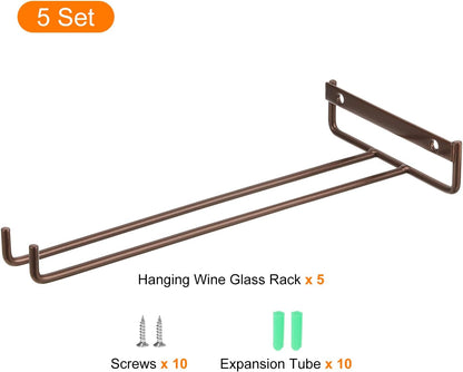 uxcell 5Pcs Wine Glass Rack, 10.43 Inch Iron Wine Glasses Rack Under Cabinet Stemware Rack - Wall