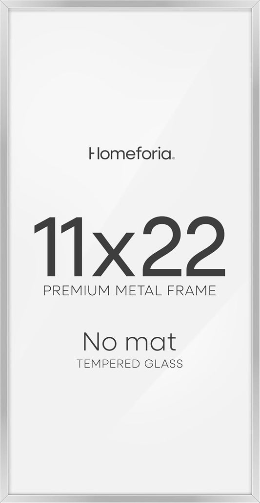 Homeforia 11x22 Newspaper Frame Silver, High End Metal 11 x 22 Picture Frame without Mat, 22x11