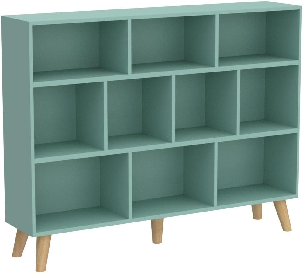 IOTXY Wooden Open Shelf Bookcase - 3-Tier Floor Standing Display Cabinet Rack with Legs, 10 Cubes