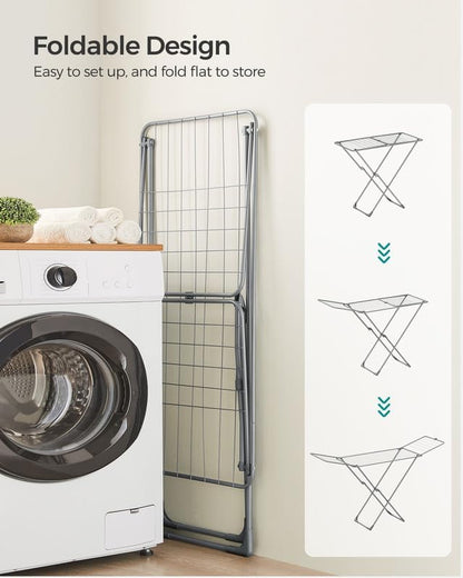 SONGMICS Clothes Drying Rack, Metal Laundry Drying Rack, Foldable, Space-Saving, Free-Standing