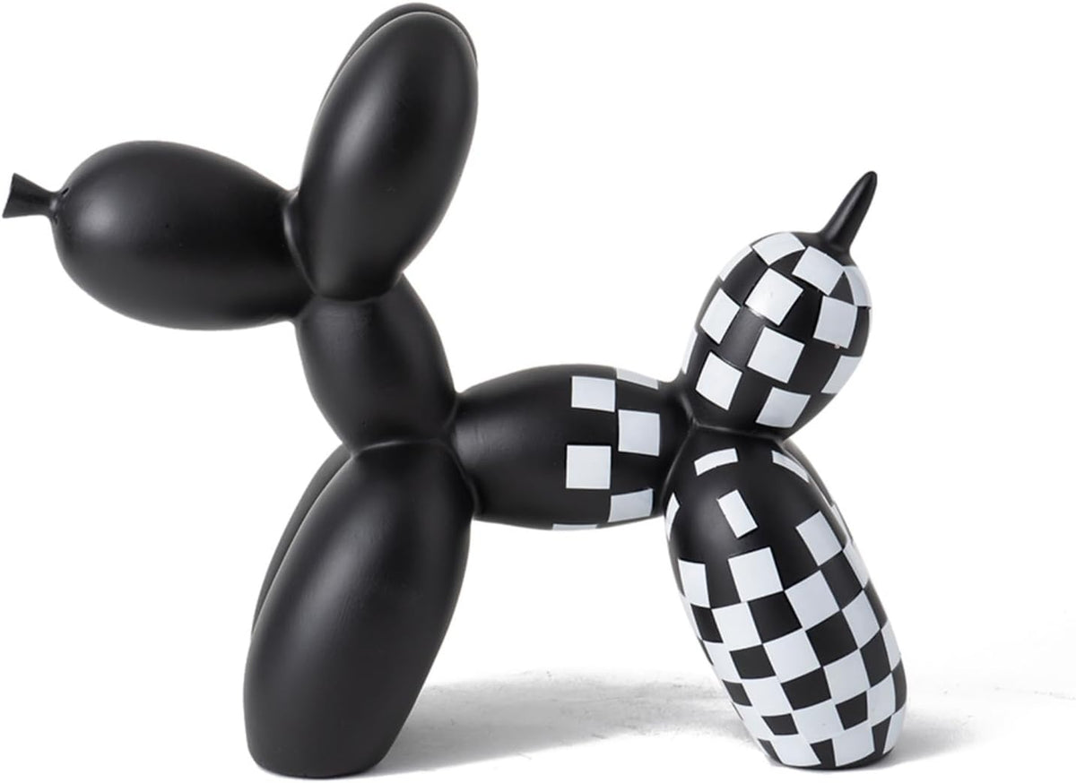 Vilead Resin Balloon Dog Statue with Checkered Pattern,Modern Home Decoration Trendy Animal Art