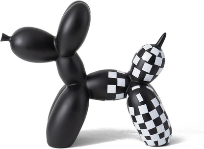 Vilead Resin Balloon Dog Statue with Checkered Pattern,Modern Home Decoration Trendy Animal Art