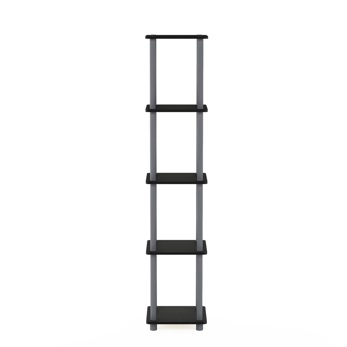 FURINNO Turn-N-Tube 5-Tier Corner Square Rack Display Shelf, Round, Black/Grey