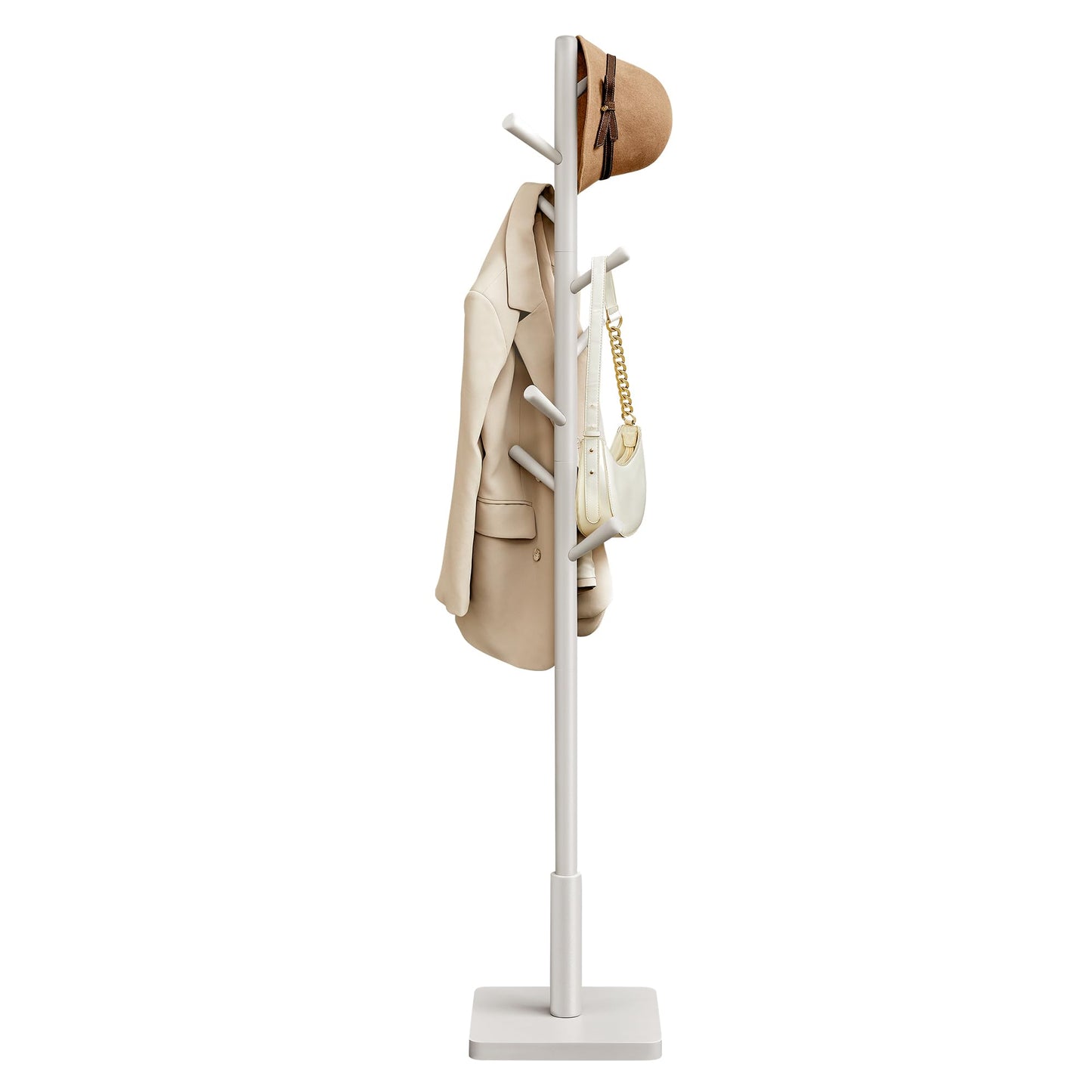 VASAGLE Solid Wood Coat Rack, Free Standing Hall Coat Tree with 8 Hooks, 3 Height Options, for