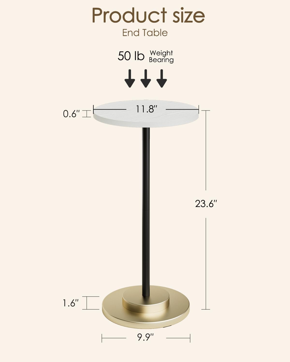 Masupu Drink Table, Round Side Table for Small Spaces, Pedestal Side Table, Small End Table with