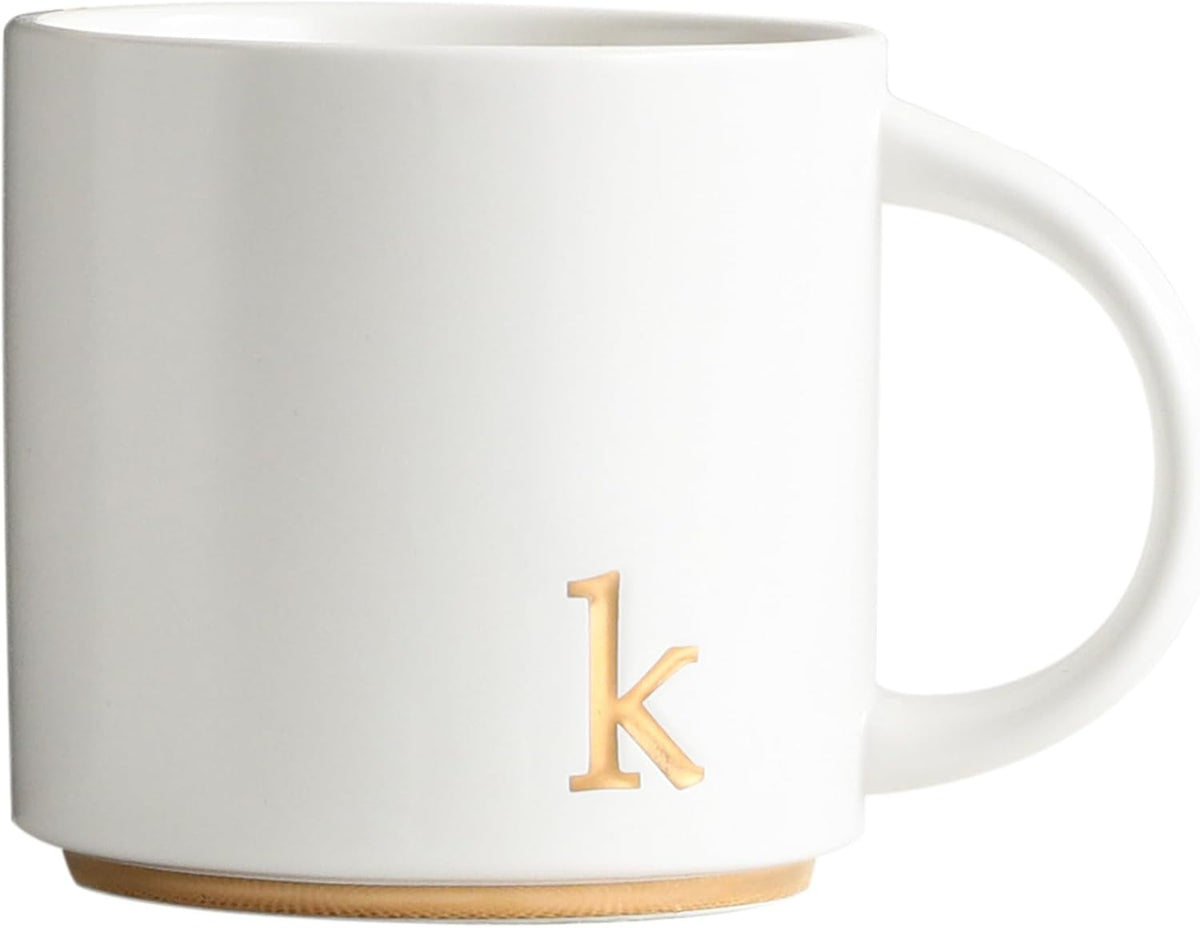 COLLECTIVE HOME - Monogram Ceramic Mugs, 15 oz Golden Initial Coffee Cups, Elegant Alphabet Tea