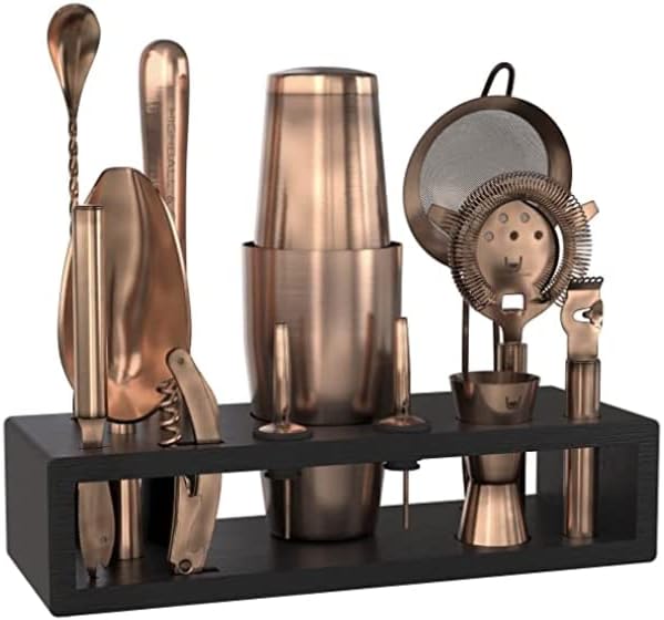 Highball & Chaser Bartender Kit with Black Bamboo Stand Beautiful Cocktail Shaker Set and Bar Tools