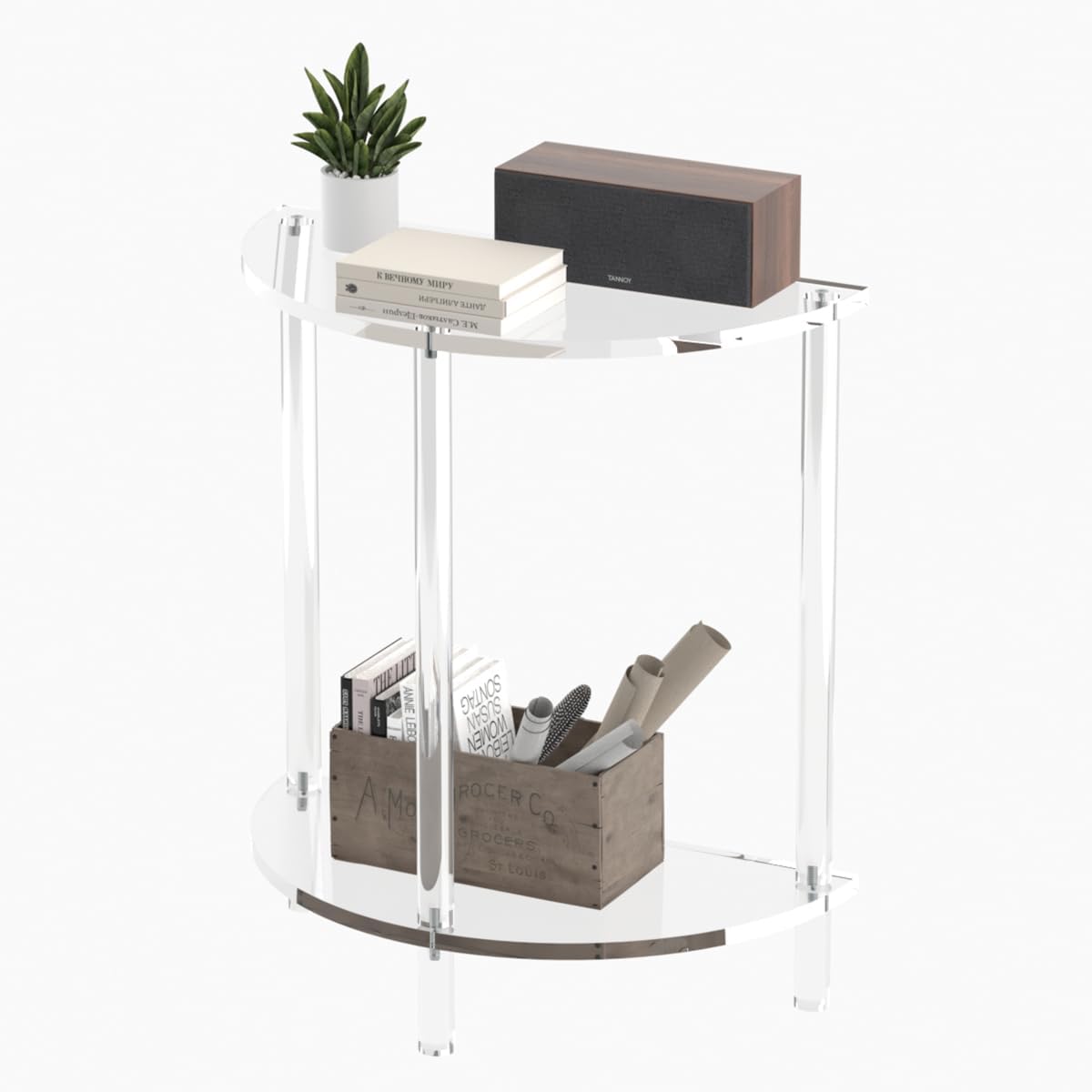 Acrylic Console Table 11.8" D x 23.6" W x 31.2" H, Half Round Console Table for Entryway, Sofa