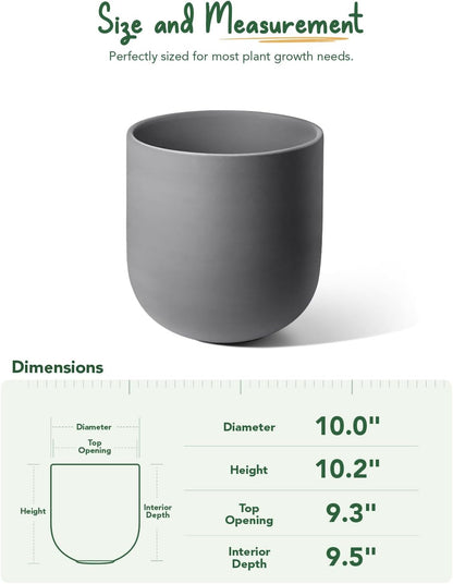 LE TAUCI 10 Inch Plant Pot, Ceramic Pots for Plants with Drainage Hole and Rubber Plug, Plant Pots