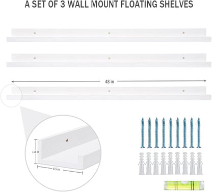 AZSKY 48 Inch White Large Picture Ledges Wood Photo Display Shelf Long Shallow Picture Shelf for