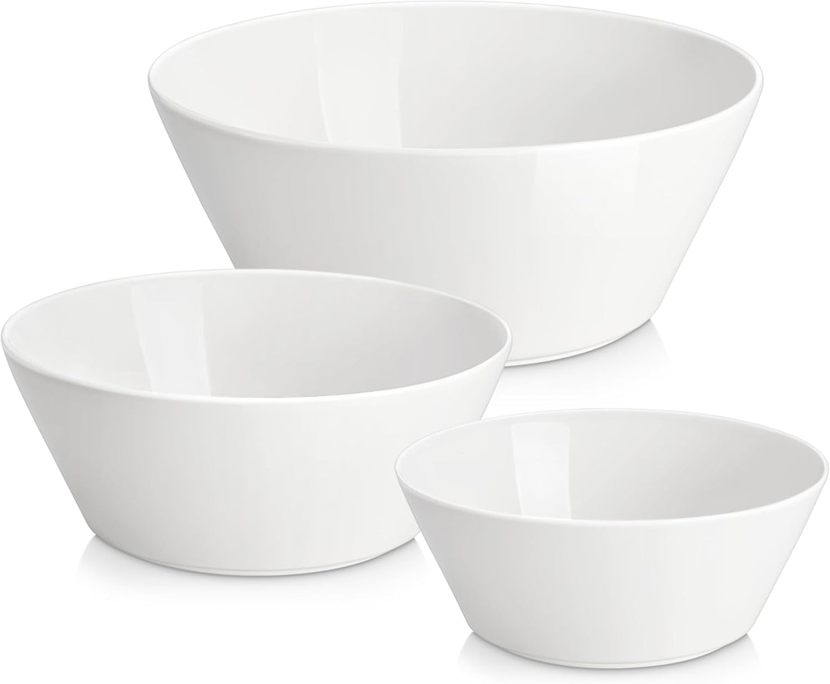 MALACASA Serving Bowls, Ceramic Mixing Bowls for Kitchen, 105/60/35 OZ White Bowls Set of 3