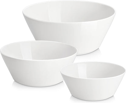 MALACASA Serving Bowls, Ceramic Mixing Bowls for Kitchen, 105/60/35 OZ White Bowls Set of 3