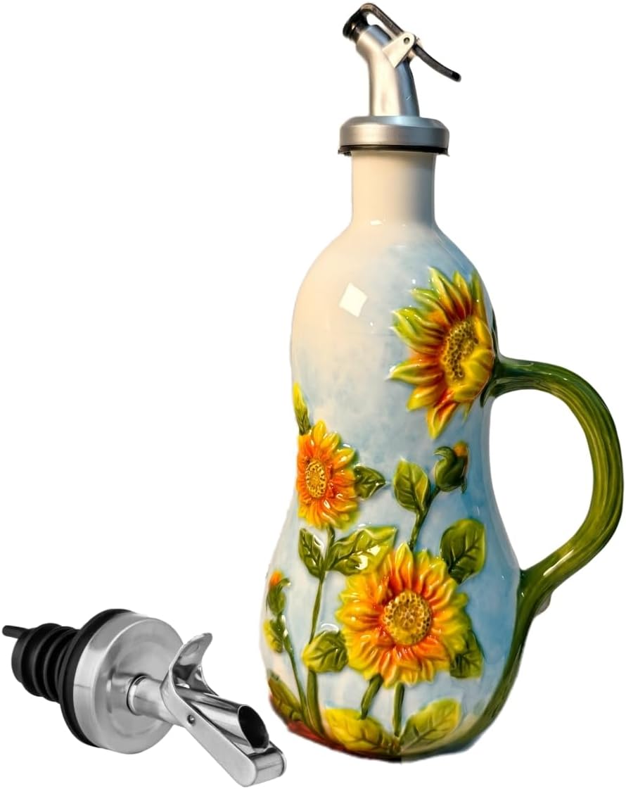 18.26oz/540ml Ceramics Olive Oil Dispenser Bottle,Hand Painted Reliefs Oil Dispenser for