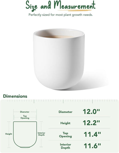 LE TAUCI 12 Inch Pots for Plants, Ceramic Large Planters for Indoor Plants, Indoor Plant Pots for