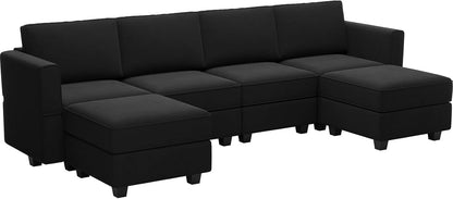 Belffin Modular Sectional Sofa with Reversible Chaises Velvet U Shaped Sectional Couch with Storage