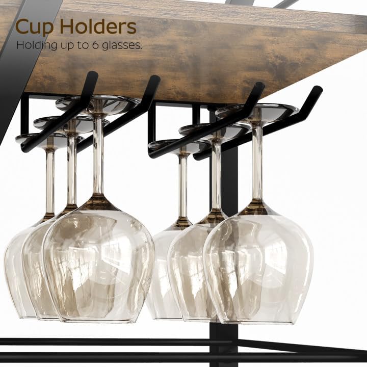 Bar Cart, 3-Tier Bar Cart for The Home, Home Bar Serving Cart with Glass Holders, Beverage Cart for