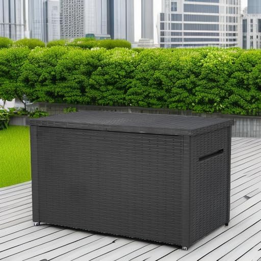 Keter Java XXL 230 Gallon Resin Rattan Look Large Outdoor Storage Deck Box for Patio Furniture