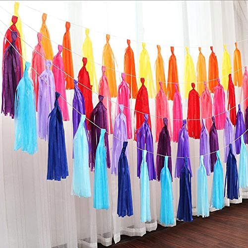 Blue and Orange Tassel Garland,Tissue Tassel Banner for Party Decorations,Navy Blue,Sky