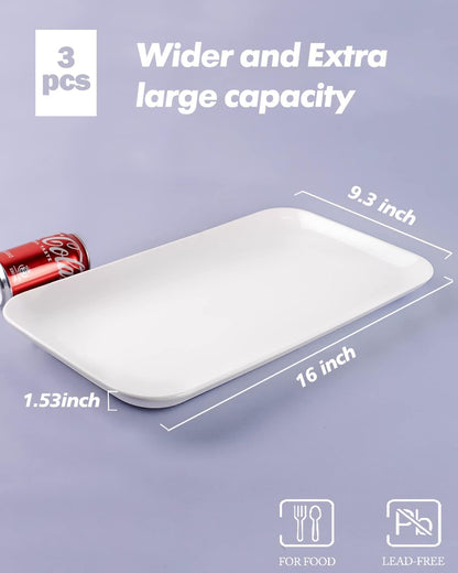 Delling 16 inch Serving Platter Set, White Porcelain Platters for Serving Food, Large Serving Trays