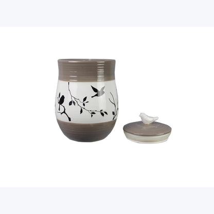 Young's Inc. 4 Pcs Set Botanical Ceramic Canisters- Storage Container for Kitchen and Bathroom