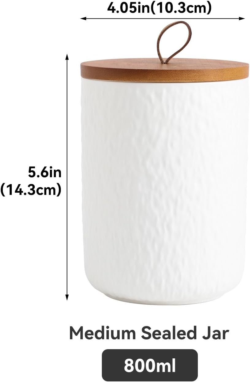 Black White Ceramic Coffee Canister Tea Canister with Seal Wood Lid, Airtight Coffee Storage