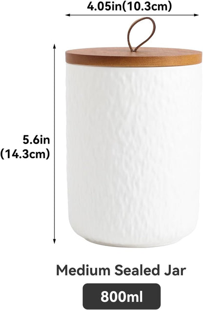 Black White Ceramic Coffee Canister Tea Canister with Seal Wood Lid, Airtight Coffee Storage