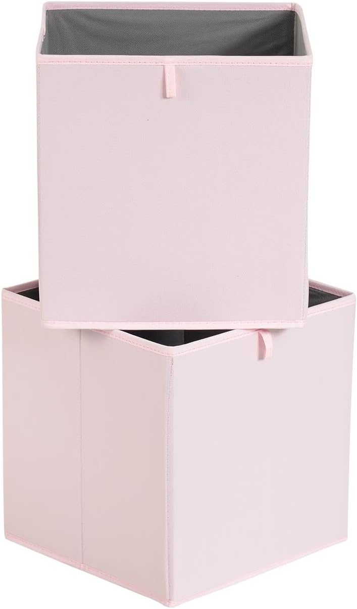 Amazon Basics Cube Organizer Bins, Collapsible Storage Baskets for Shelves, Peony Pink, Pack of 6