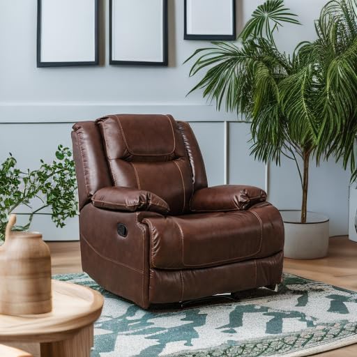 EBELLO Genuine Leather Manual Recliner Chair, Reclining Sofa Chair Couch for Living Room, Bedroom