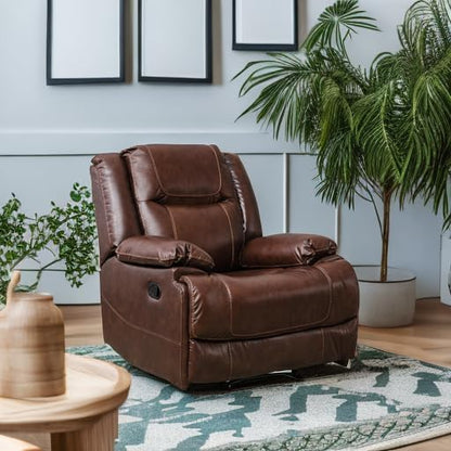 EBELLO Genuine Leather Manual Recliner Chair, Reclining Sofa Chair Couch for Living Room, Bedroom