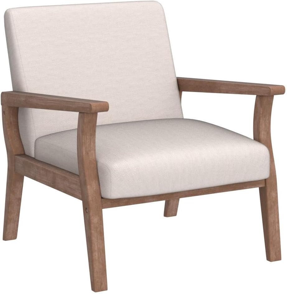HNY Mid Century Modern Accent Chairs Set of 2 with Wood Frames, Linen Upholstered Living Room Arm