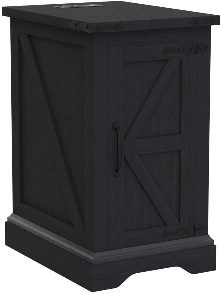 JXQTLINGMU Nightstand with Charging Station, Rectangular Farmhouse End Table with Barn Door and