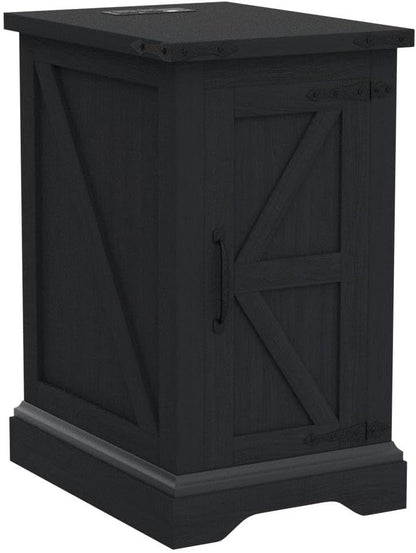 JXQTLINGMU Nightstand with Charging Station, Rectangular Farmhouse End Table with Barn Door and