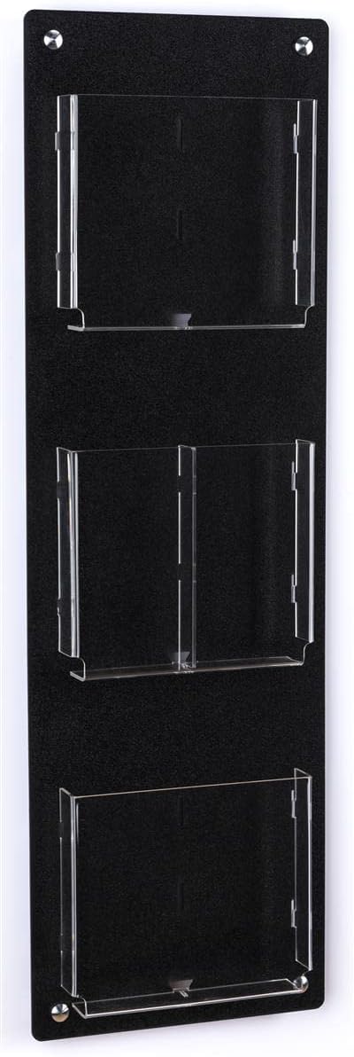 Displays2go Tiered Magazine Holder for Wall, 3-6 Adjustable Pockets, Frameless Acrylic - Black