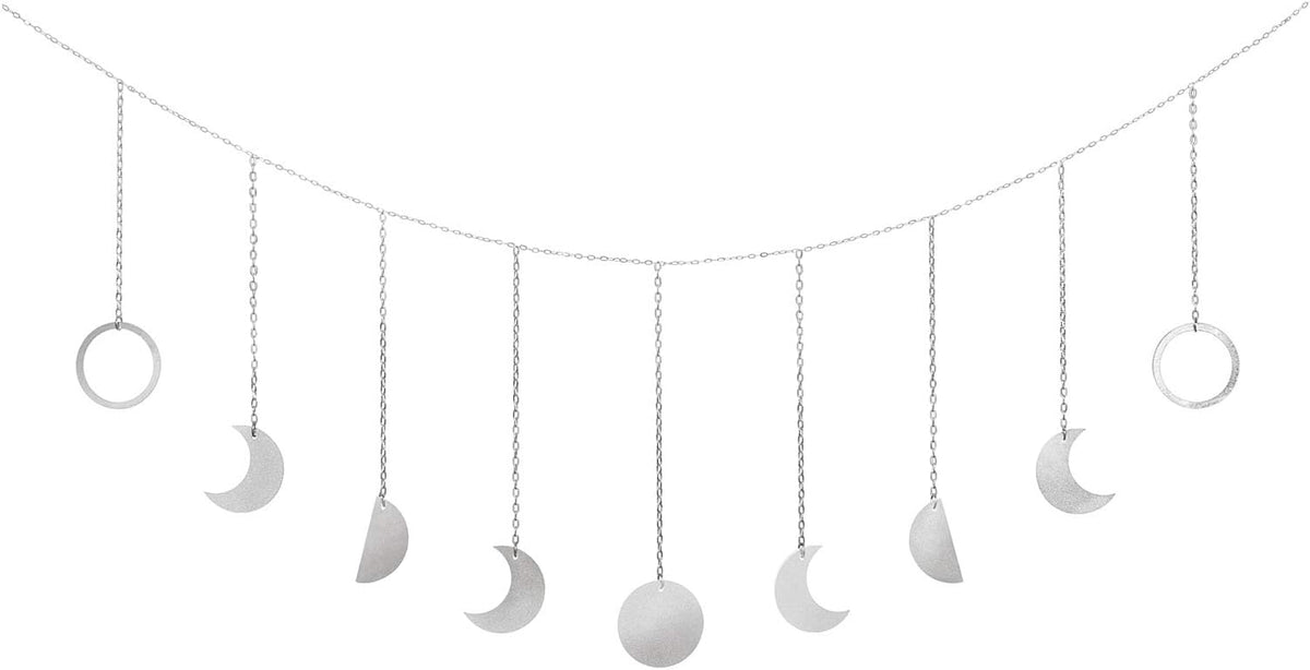 Mkono Moon Phase Wall Hanging Boho Aesthetic Room Decor Metal Moons Garland Hanging Art Bohemian